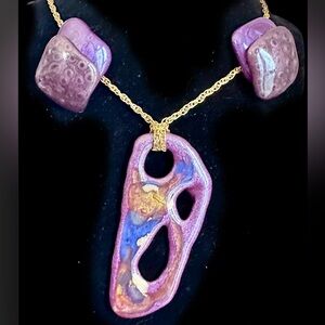 Vintage NOS Epoxy Resign Murano Art Glass Inspired Pendant Necklace & Earrings